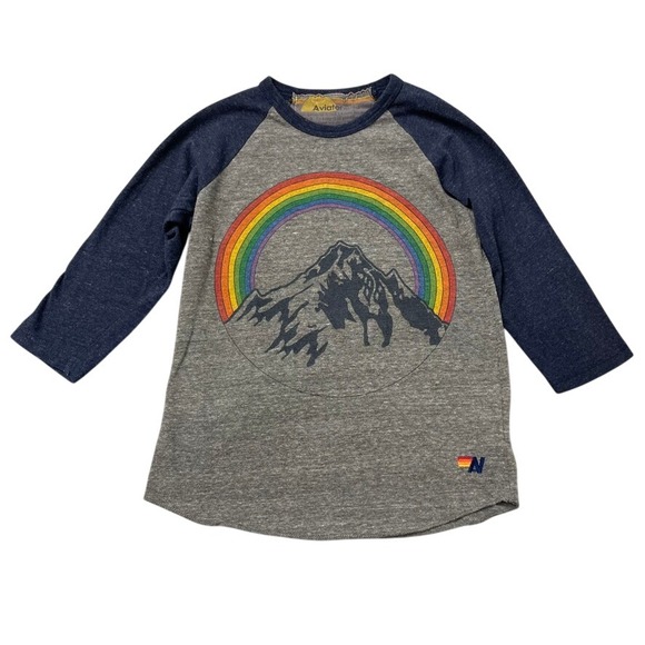 Aviator Nation Other - Aviator Nation Raglan Tee Unisex‎ 8 Kids Gray Navy Rainbow Mountain Graphic USA